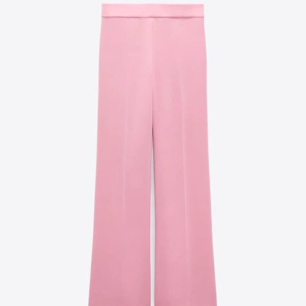 ZARA WOMAN FLUID HIGH WAIST PANTS PALE PINK Straight Legs SIZE S 4043/066//622 - Picture 3 of 5